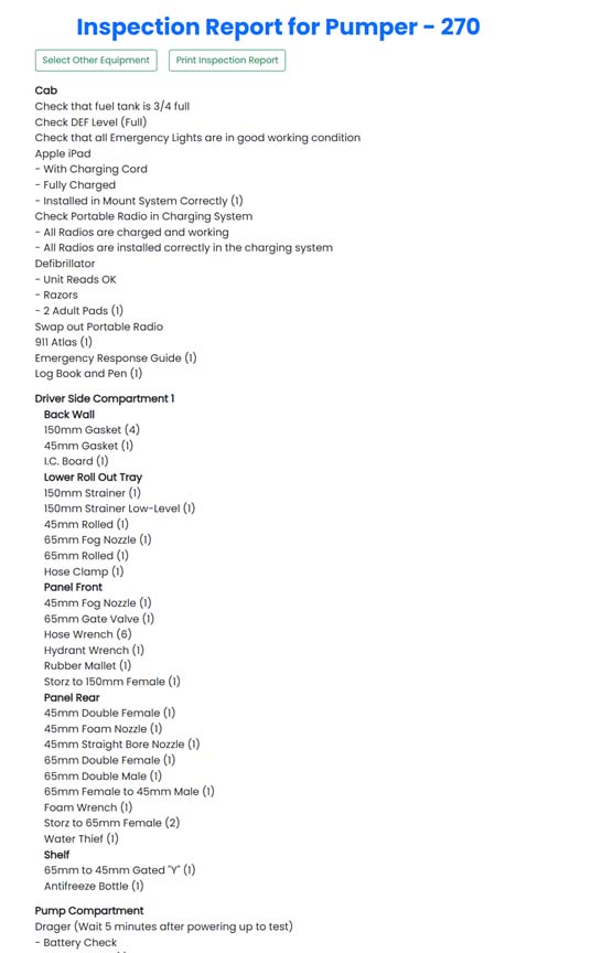 Equipment Listing on a truck