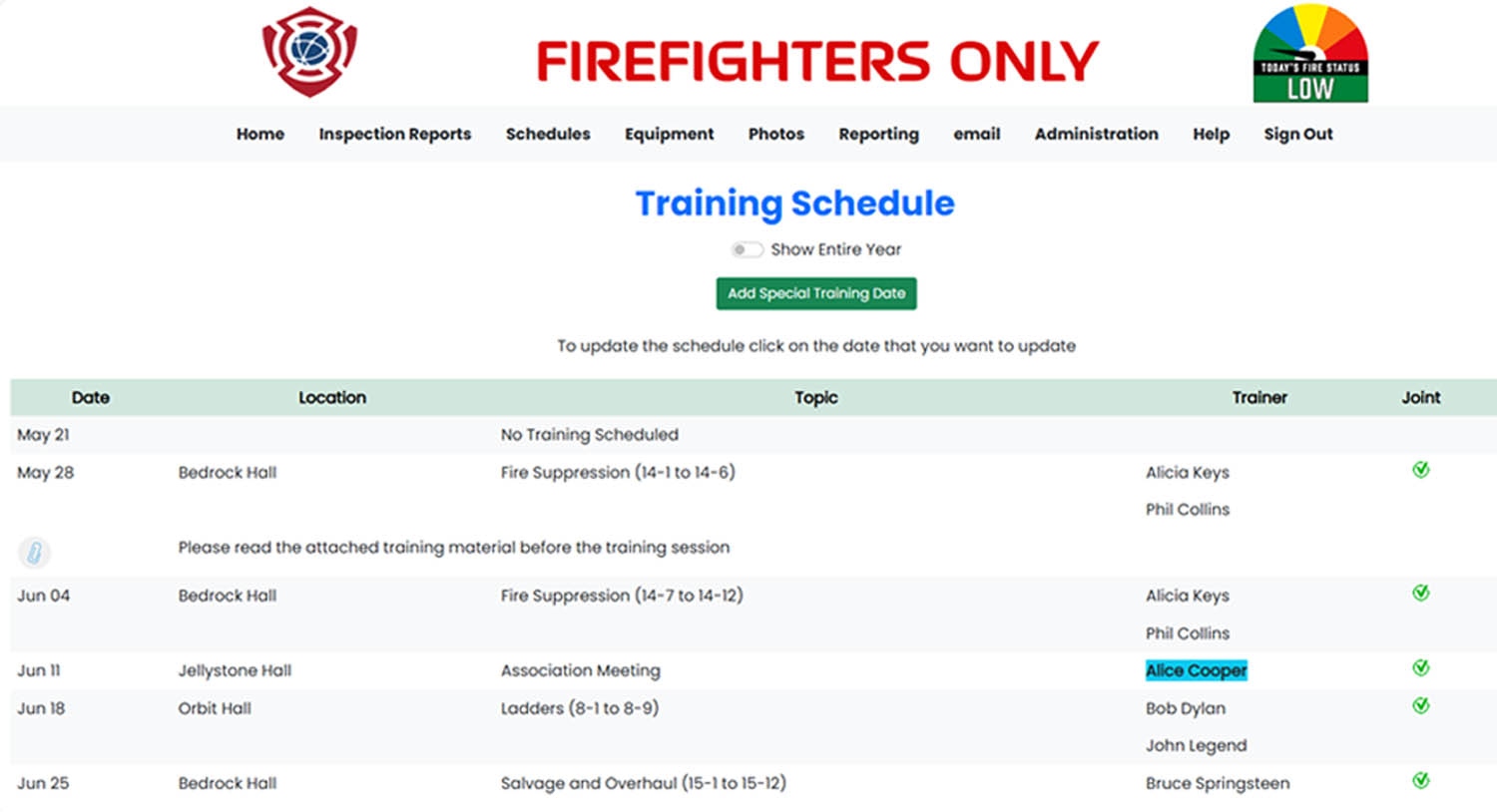 Training Schedule