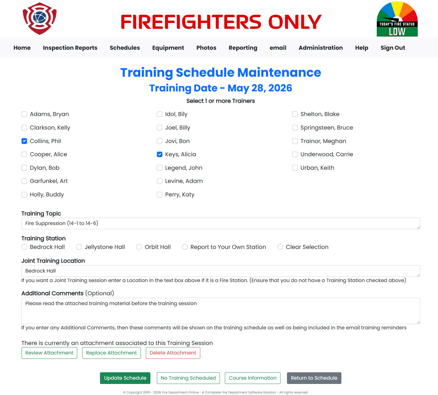 Training Update Schedule